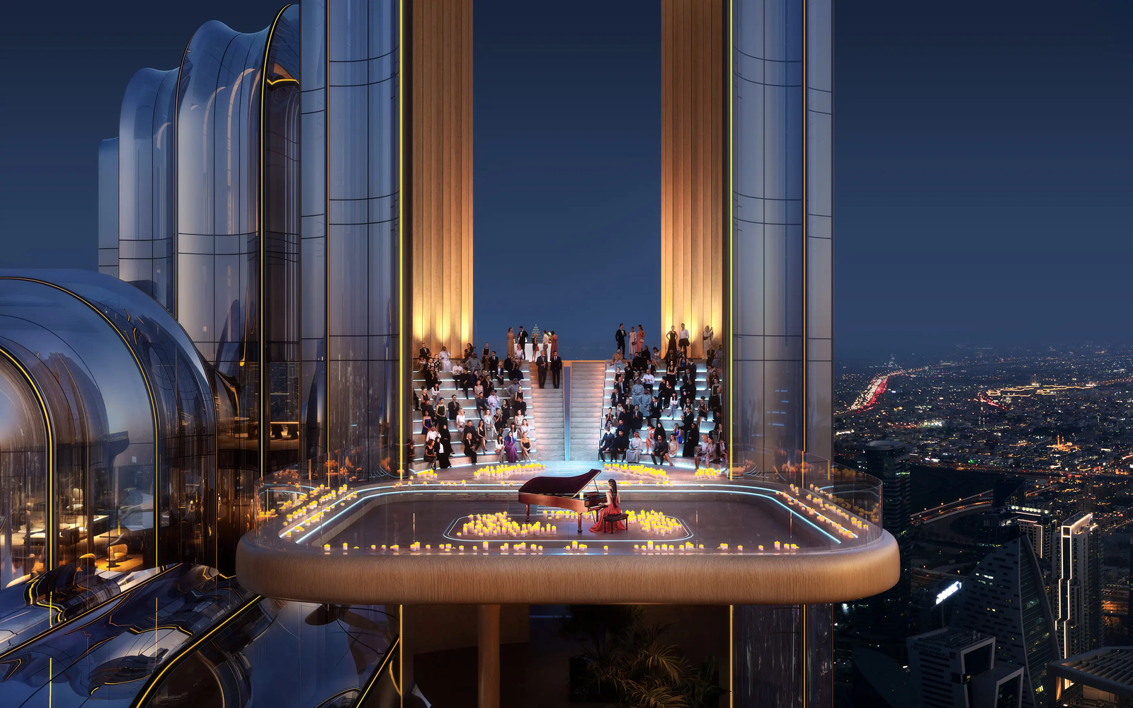 Luxury rooftop residence at night