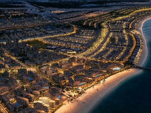 Marsa Al Saadiyat by Aldar evening aerial masterplan on Saadiyat Island Abu Dhabi