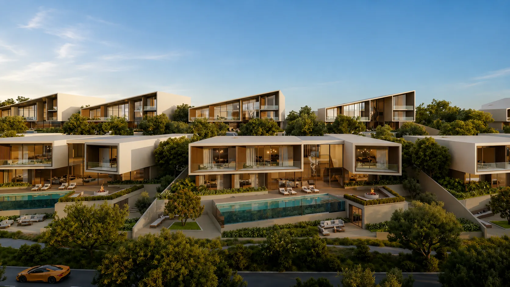 Marsa Al Saadiyat by Aldar contemporary villa facades with private pools