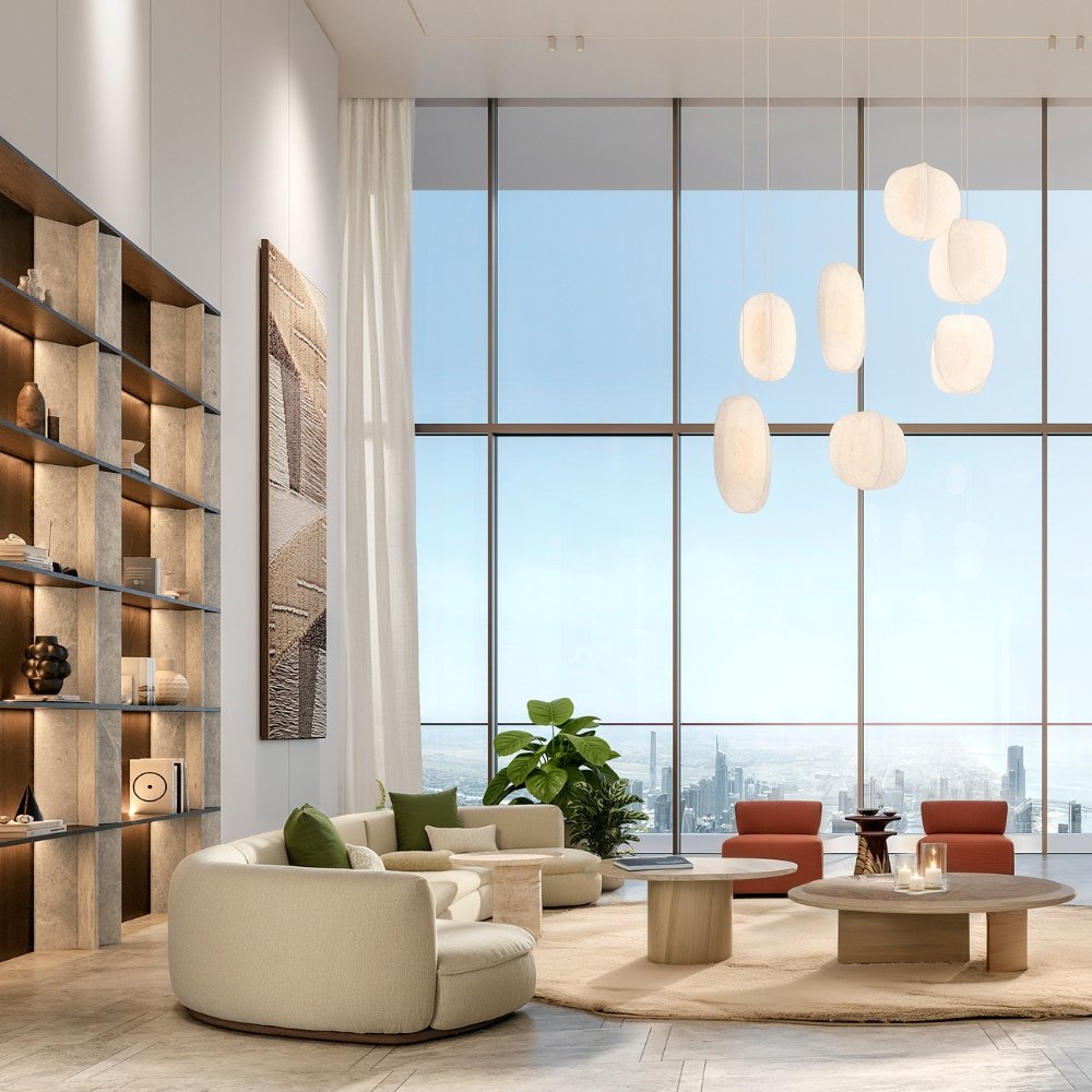 Six Senses Residences Dubai Marina by Select Group – Gallery 02 Six Senses Residences Dubai Marina living room with panoramic views